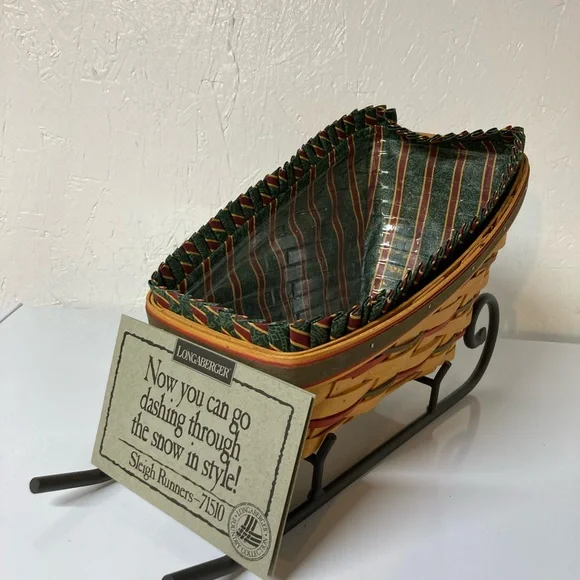 VTG Longaberger Holiday Sleigh Basket Imperial Stripe Liner Protector & Runner - Picture 2 of 16